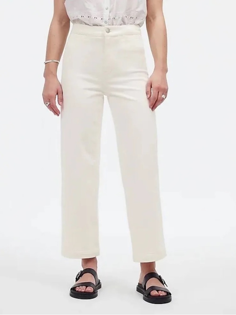 NWOT Madewell Emmett Wide-Leg Cream Cropped Straight Jeans in Canvas